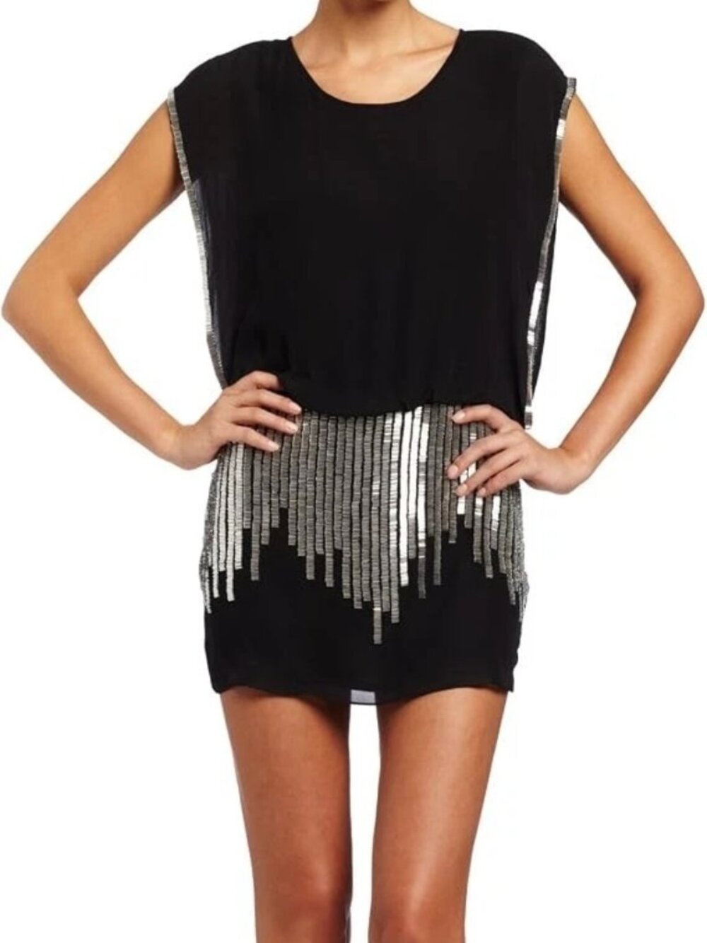 Parker Black Beaded Chiffon Mini Dress